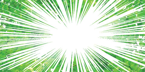 Obraz premium Vibrant Green Leafy Foliage Manga Style Concentration Line Background