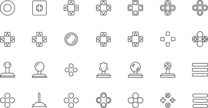 Game Controller D Pad and Joystick Line Icon Set Gaming Interface Buttons Vector Collection Isolated on White Background