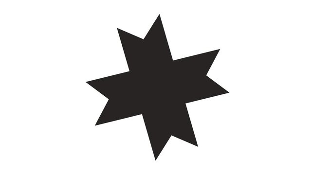 Black star shape with multiple pointed edges on white background animated shape
