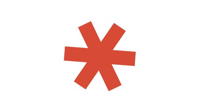A large red asterisk symbol on a white background for various design uses animated shape