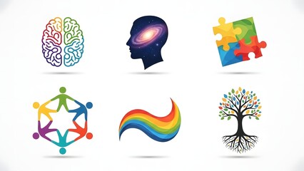 Fototapeta premium Diverse icons for mental health and human connection