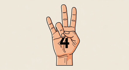 Fototapeta premium Hand Gesture Representing the Number Four with Fingers.