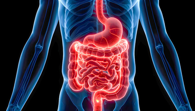 Intestinal Blockage Concept, Swelling and Trapped Content Visualization, Digestive Stress Medical Illustration, Realistic Anatomy 8K No Face Poster