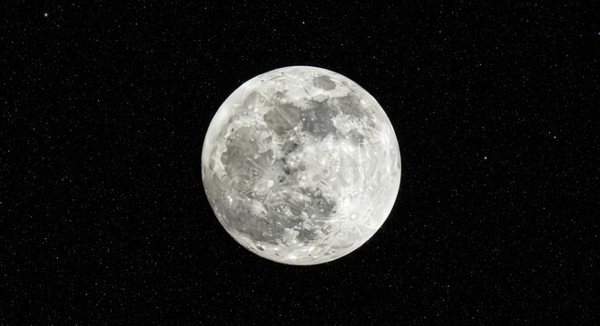 A Detailed Full Moon Ascends in the Night Sky, Showcasing Its Cratered Surface