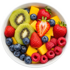 Obraz premium Fresh fruit bowl kiwi strawberry blueberry raspberry mango delicious