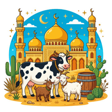 Animals for Eid al-Adha Sacrifice in Front of Mosque