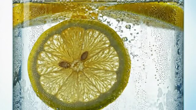 Sparkling water with lemon slices in a clear glass creating a refreshing summer drink