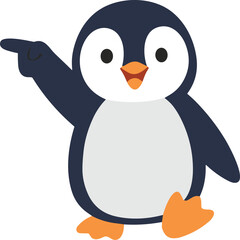 Obraz premium Cute Penguin Pointing Direction Cartoon Character Adorable Animal Vector Illustration Isolated on White Background