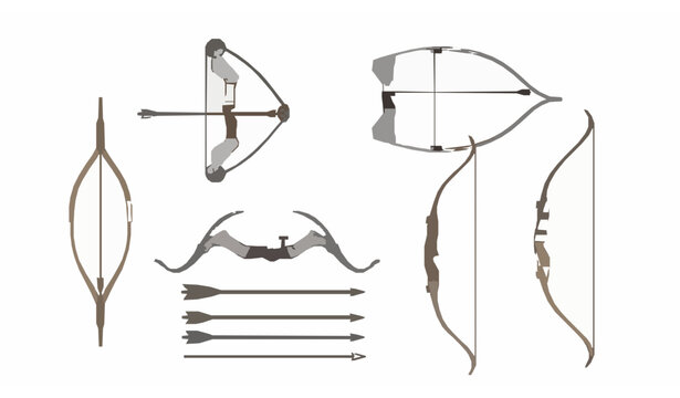 Archery equipment vector illustration bows and arrows detailed set