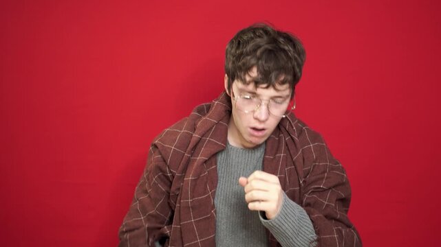Sinus, blowing nose or portrait of man sick by hay fever illness, flu disease or virus by sneezing with tissue. Allergy problem,