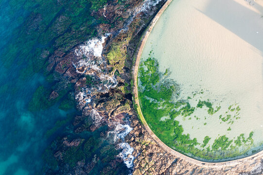 Top down aerial view of the canoe pool Newcastle Beach - NSW Australia
