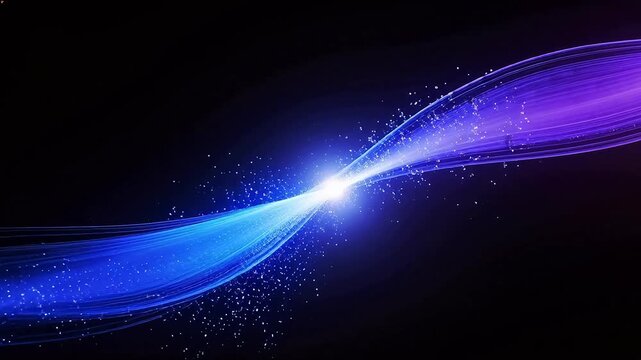 Blue and purple light beams converging