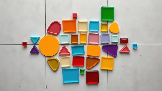 groaning. Colorful glass mosaic in geometric pattern on stone surface, top-down view. event programs, museum guides, designed for cultural heritage projects and event programs, preserves heritage.