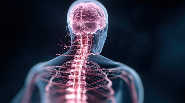 Medical 3D illustration of human central nervous system with brain and spinal cord