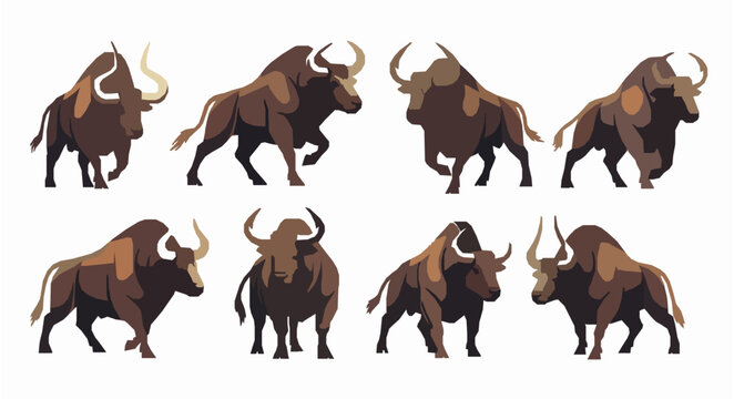 Stylized aurochs vector illustration set EPS10 isolated on white