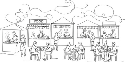 Obraz premium outdoor food market, people eating