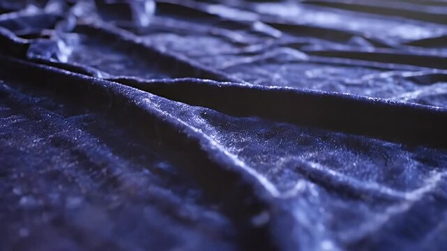 Close Up Velvet Fabric Texture In Deep Blue.