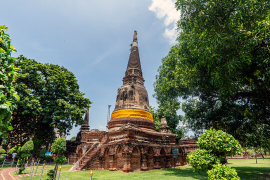 Ayutthaya is the ancient ruined capital of kingdom Siam. Ruins of pagodas in an ancient Buddhist temple.