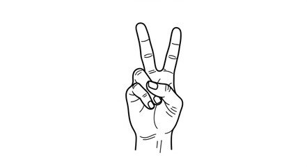 Fototapeta premium Hand Gesture - Peace Sign in Black and White Illustration.
