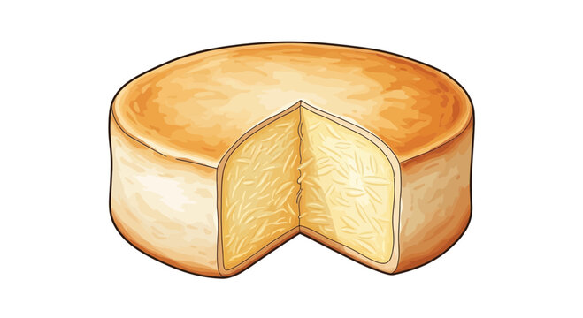 Round Cheese Wheel with Slice Cut Out, Isolated on White Background