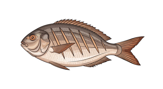 Seabream fish illustration, isolated on white background