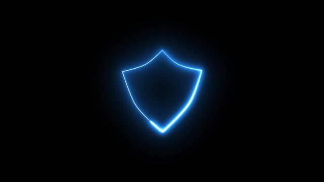 Glowing Blue Neon Shield Security Icon