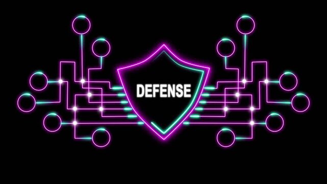 Defense System Shield Neon Circuit Graphic