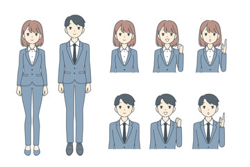 Fototapeta premium 若いビジネスパーソンのイラスト セット 全身 上半身