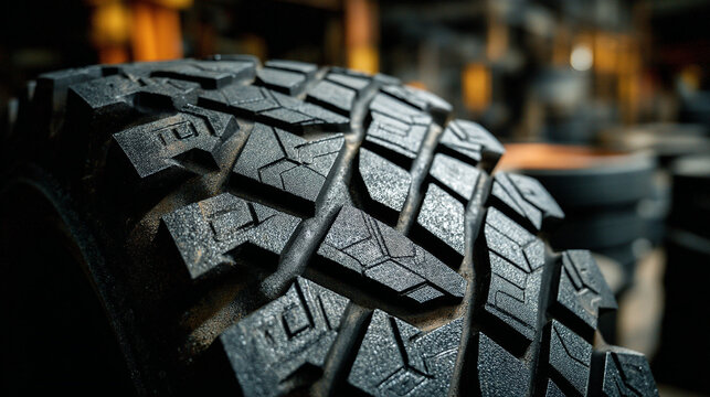 A close-up view of a rugged off-road tire tread