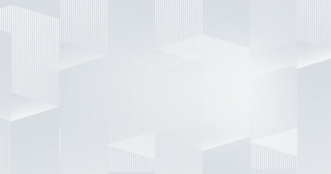 Abstract white 3D columns moving up and down in seamless loop. Minimal clean geometric background with data flow feel, financial growth concept, soft light and empty center for text.