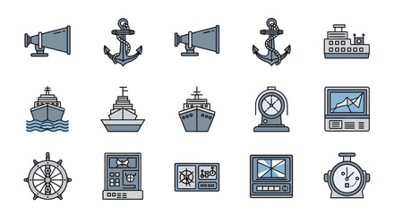 Nautical icons and ship objects. © Yasmin