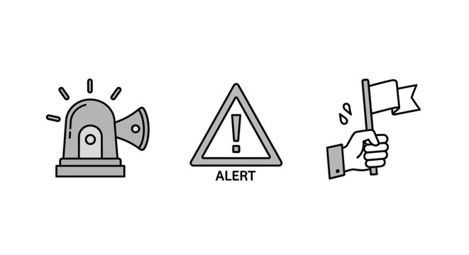 Warning signs and alert symbols.
