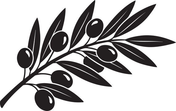 Olive branch, black silhouette, vector icon, leafy symbol, food and peace sign