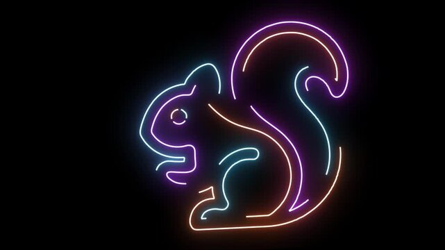 Neon Squirrel Silhouette Glowing on Black Background animal wildlife