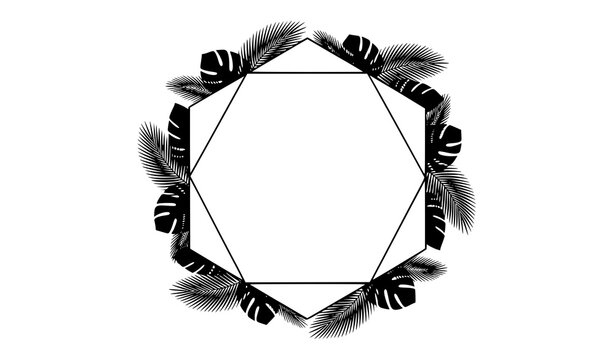 Hexagon tropical leaves frame modern botanical vector border