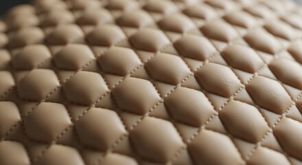 Obraz premium Luxurious Beige Quilted Hexagon Leather Texture Close-Up