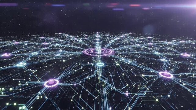Futuristic Digital Network Visualization in Motion.