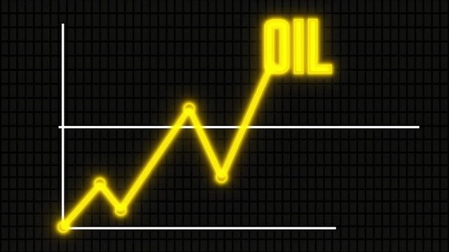 Oil market financial graph with growing golden line on grid.