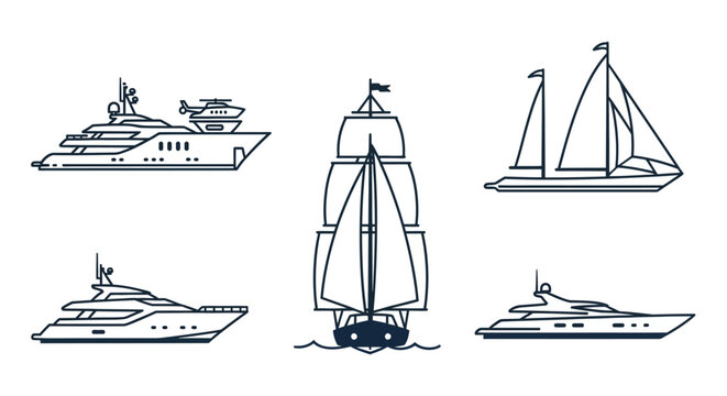 Sailing Yachts and Motorboats on Water.