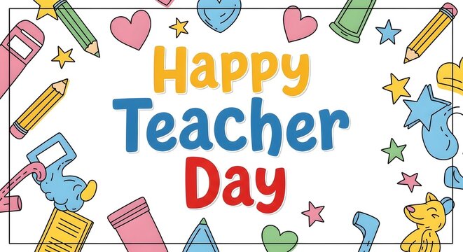 Happy teachers' day celebration with colorful educational icons