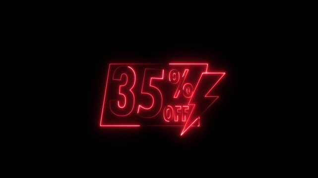 Neon sale sign 35 percent off discount promotion retail store advertising glowing text on black background.