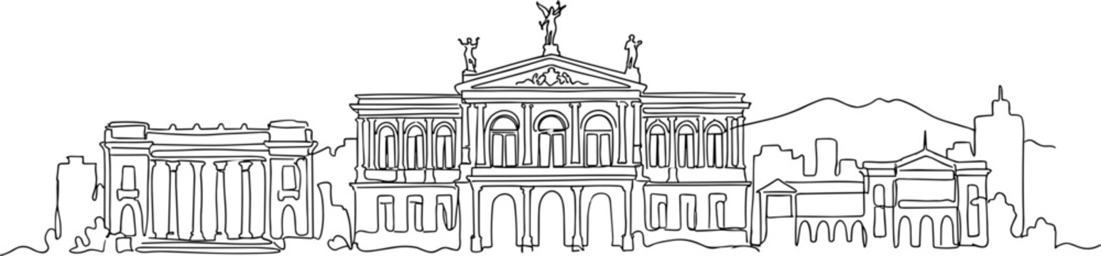 Continuous line drawing of Teatro Solis theater architecture in Montevideo city skyline vector illustration