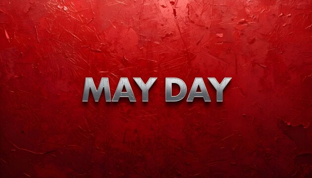 A bold and dramatic image featuring the words May Day in metallic letters on a red background