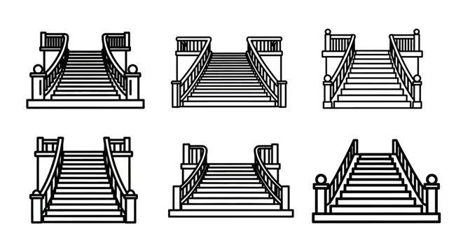 Staircases with railings and steps.