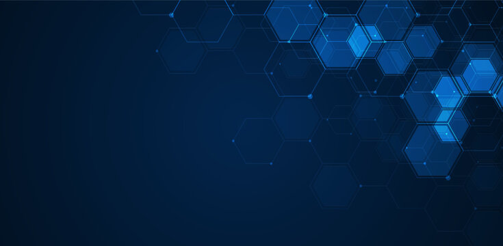 Digital technology background. Abstract hexagons background with lines and dots. Design for science, medicine or technology