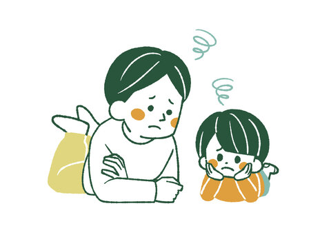 顔を見合わせて困っている親子