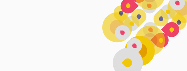 Fototapeta premium Abstract circles overlap, creating vibrant color patterns. Yellows, oranges, reds dominate white background. Minimalist design.