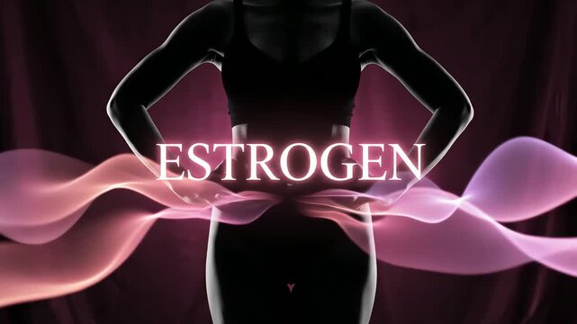 Estrogen Silhouette with Abstract Waves Illustrating Female Hormones and Body