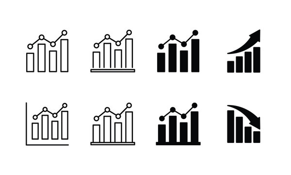 Line Graphs Bars Dots Up Down Arrow Analytics Icons Set Vector