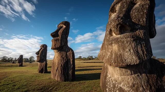 Ancient Moai Statues of Rapa Nui on Easter Island Chile